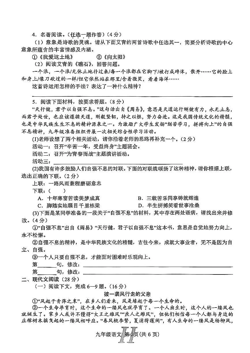 河南省南阳市唐河县2022-2023学年九年级上学期期中考试语文试卷第2页
