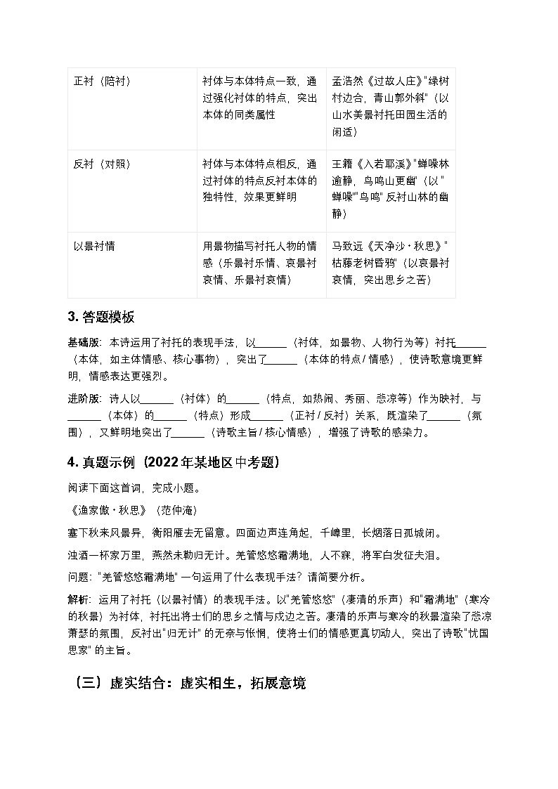 【初中语文通用版】古诗词鉴赏三大核心表现手法（用典+衬托+虚实结合）答题模板+真题精练第3页