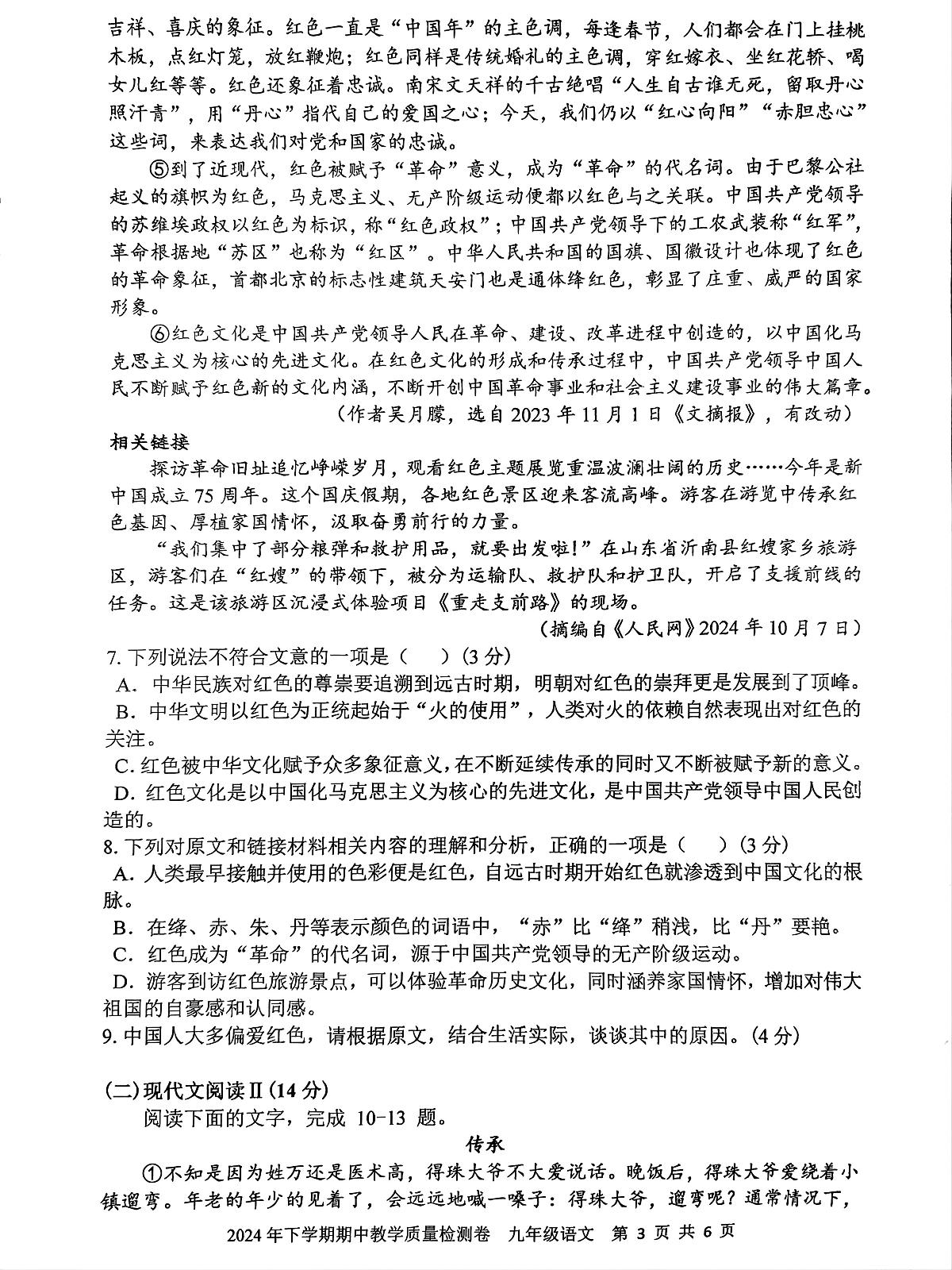 湖南省娄底市2024-2025学年九年级上学期期中考试语文试题第3页