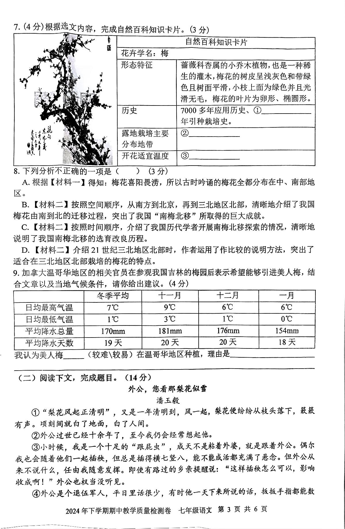 湖南省娄底市2024-2025学年七年级上学期期中考试语文试题第3页