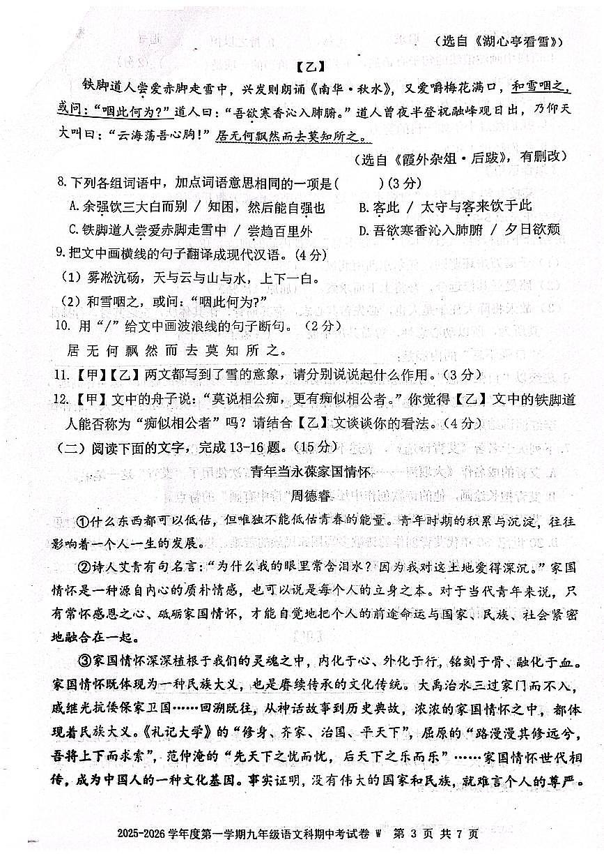 广东省汕头市潮南区2025-2026学年九年级上学期期中考试语文试题第3页