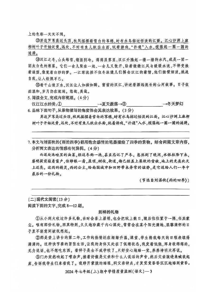 湖南省邵阳市邵东市2024-2025学年七年级上学期11月期中语文试题第3页