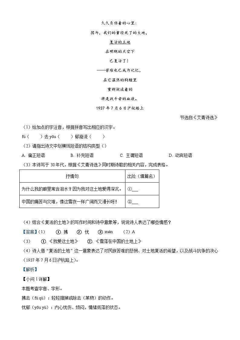 安徽省合肥市蜀山区琥珀教育集团2025-2026学年九年级上学期10月月考语文试题（含答案）（解析版）第2页