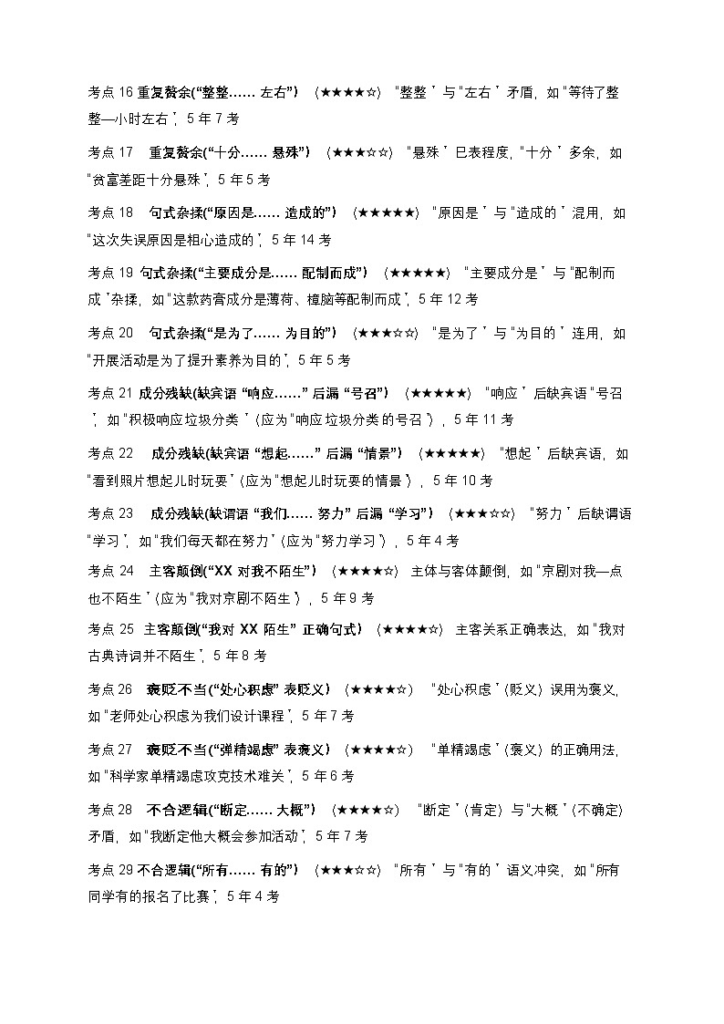 全国各地中考语文语法知识——高频点+高频易错点练习第3页