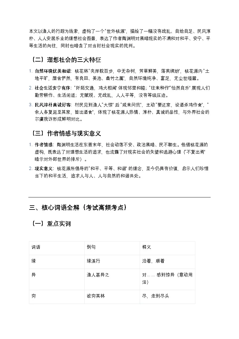 部编版八下语文《桃花源记》全考点精讲（思想内涵+实词虚词+逐句翻译+真题演练）第2页