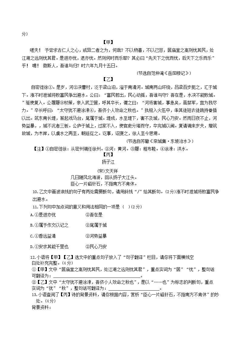 山东省菏泽市东明县2025届九年级上学期期中测试语文试卷第3页
