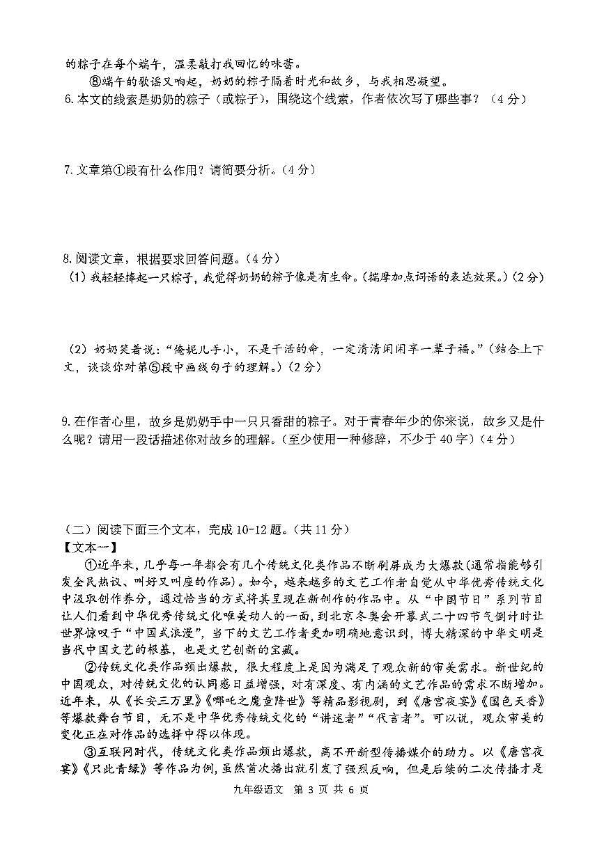 河南省新乡市第十中学2024-2025学年九年级上学期期中考试语文试题第3页