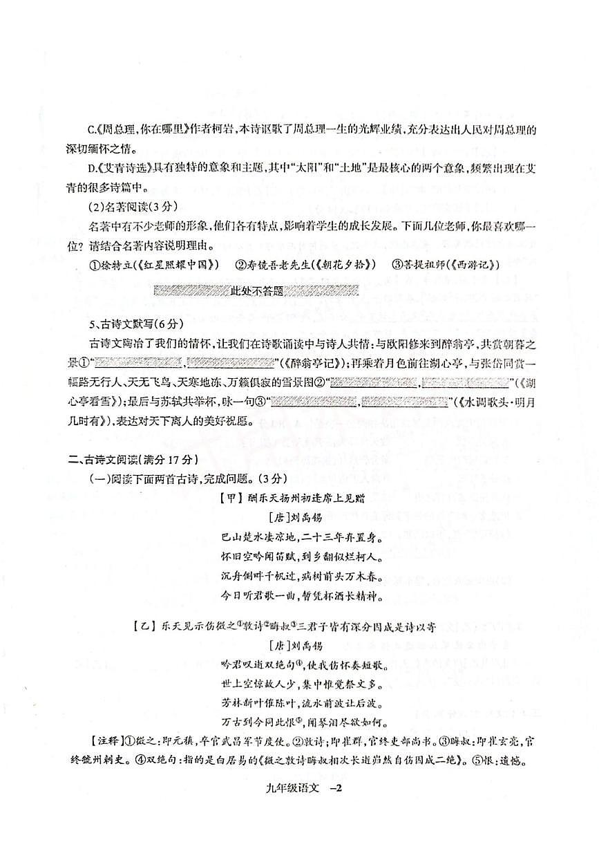 凌海市2025-2026学年度第一学期九年级语文期中质量检测试卷 扫描全能王 2025-11-05 08.19_加水印第2页