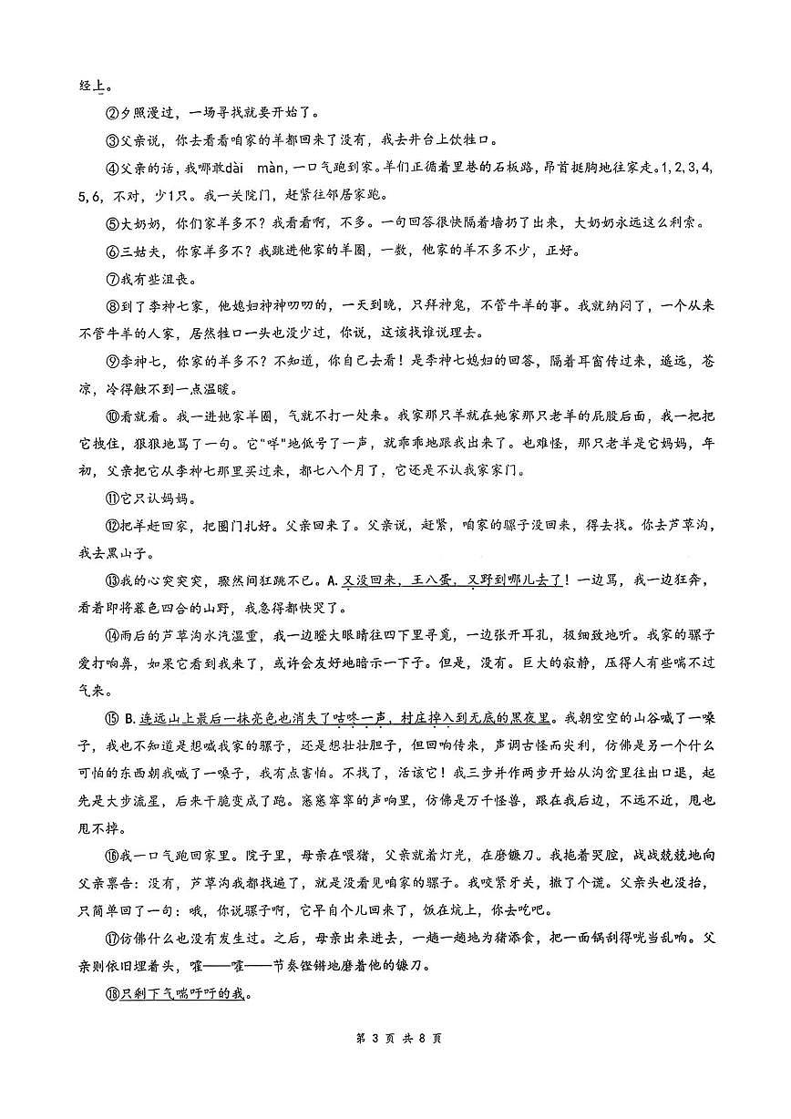 上海市交通大学附属中学初中教育集团2025—2026学年九年级上学期期中考试语文试题第3页