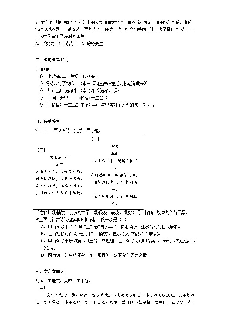 辽宁省实验中学2025-2026学年七年级上学期期中语文试题（含答案及解析）第2页