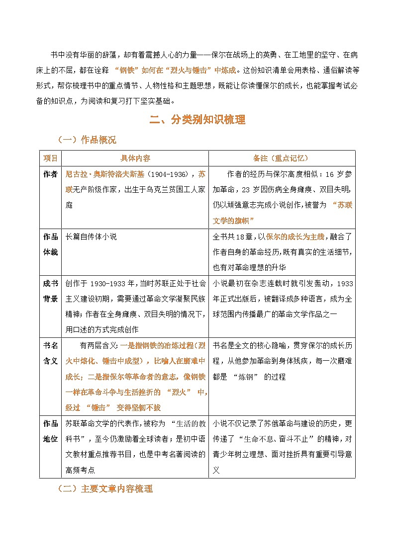 第08讲《钢铁是怎样炼成的》整本书阅读(清单）2026年中考语文一轮复习名著阅读(全国通用) 教案第2页