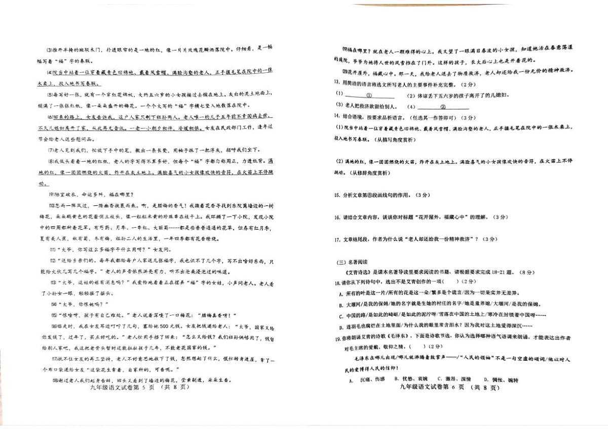 吉林省农安县合隆镇实验学校2025-2026学年度上学期9月学情调研 九年级语文试卷（含答题卡、答案）第3页
