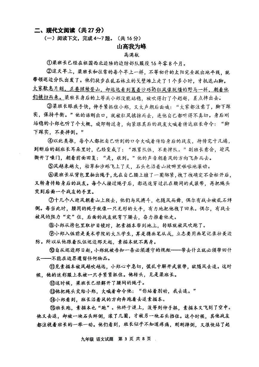 河南省郑州市桐柏一中、一中高新实验等联考2024-2025学年九年级上学期期中考试语文试题 含答案第3页