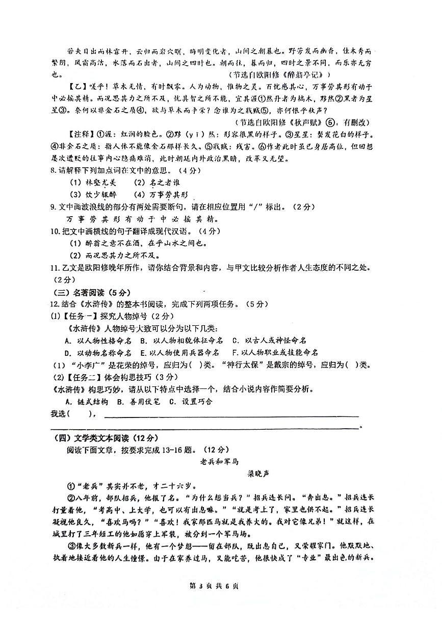 海南省海口市第一中学2025-2026学年九年级上学期期中考试语文试题第3页