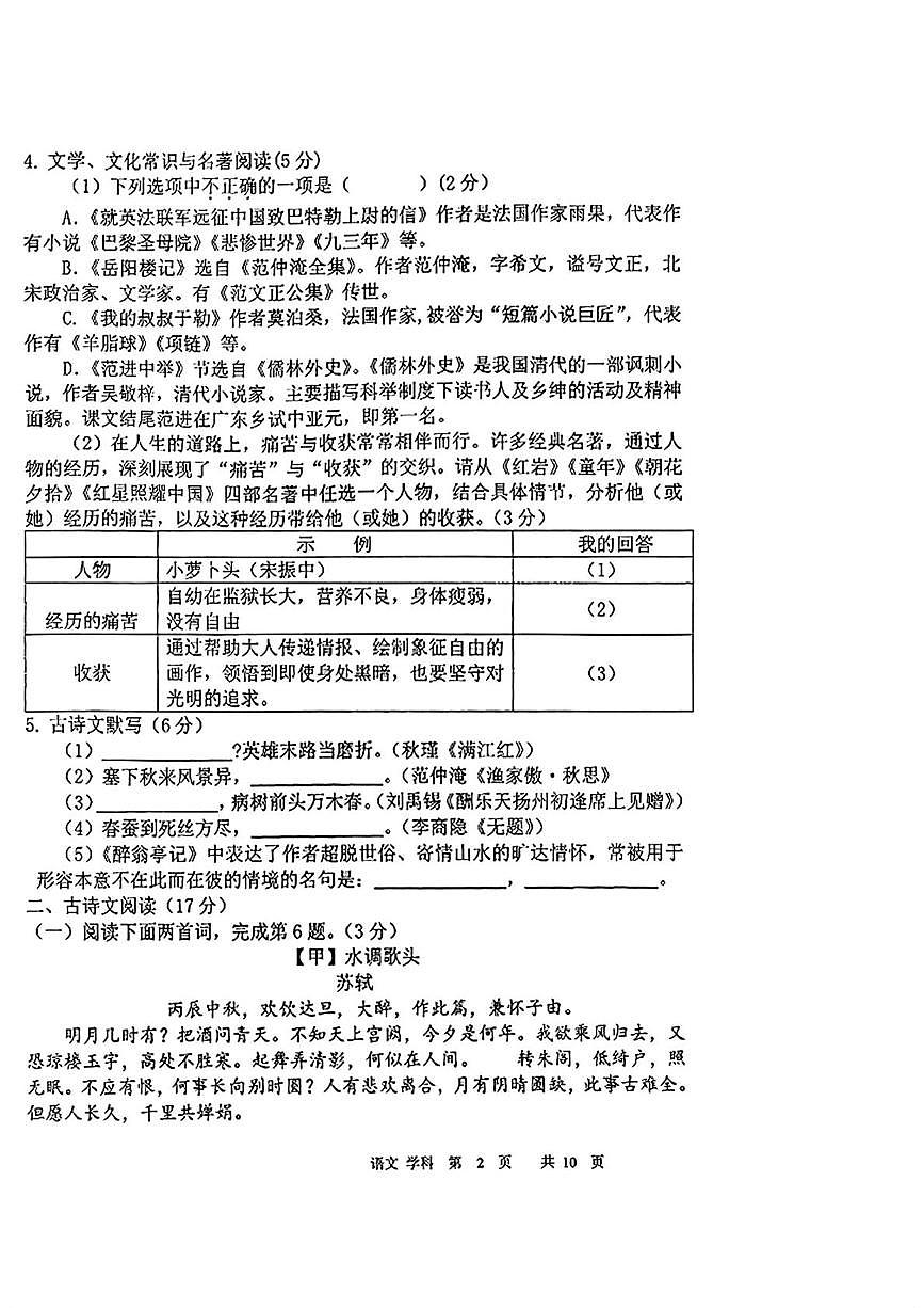 辽宁省沈阳市实验学校2025-2026学年九年级上学期11月期中语文试题第2页