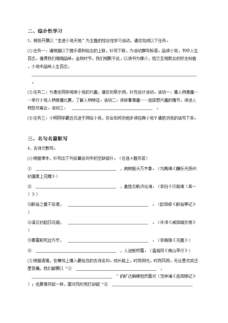 2024~2025学年广东广州越秀区广东实验中学初三上学期期中语文试卷（教育集团）原卷版第2页