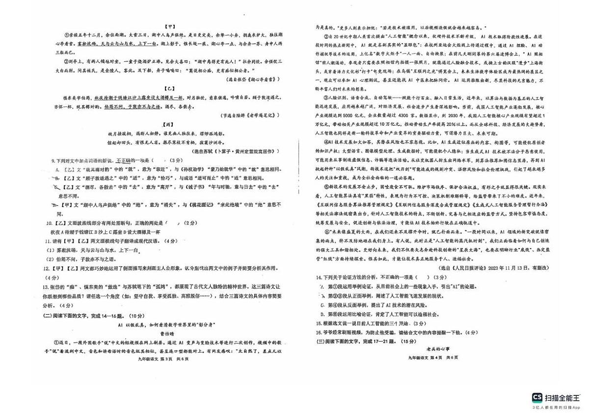 广东省惠州市综合高级中学2025-2026学年九年级上学期10月考试语文试卷第2页