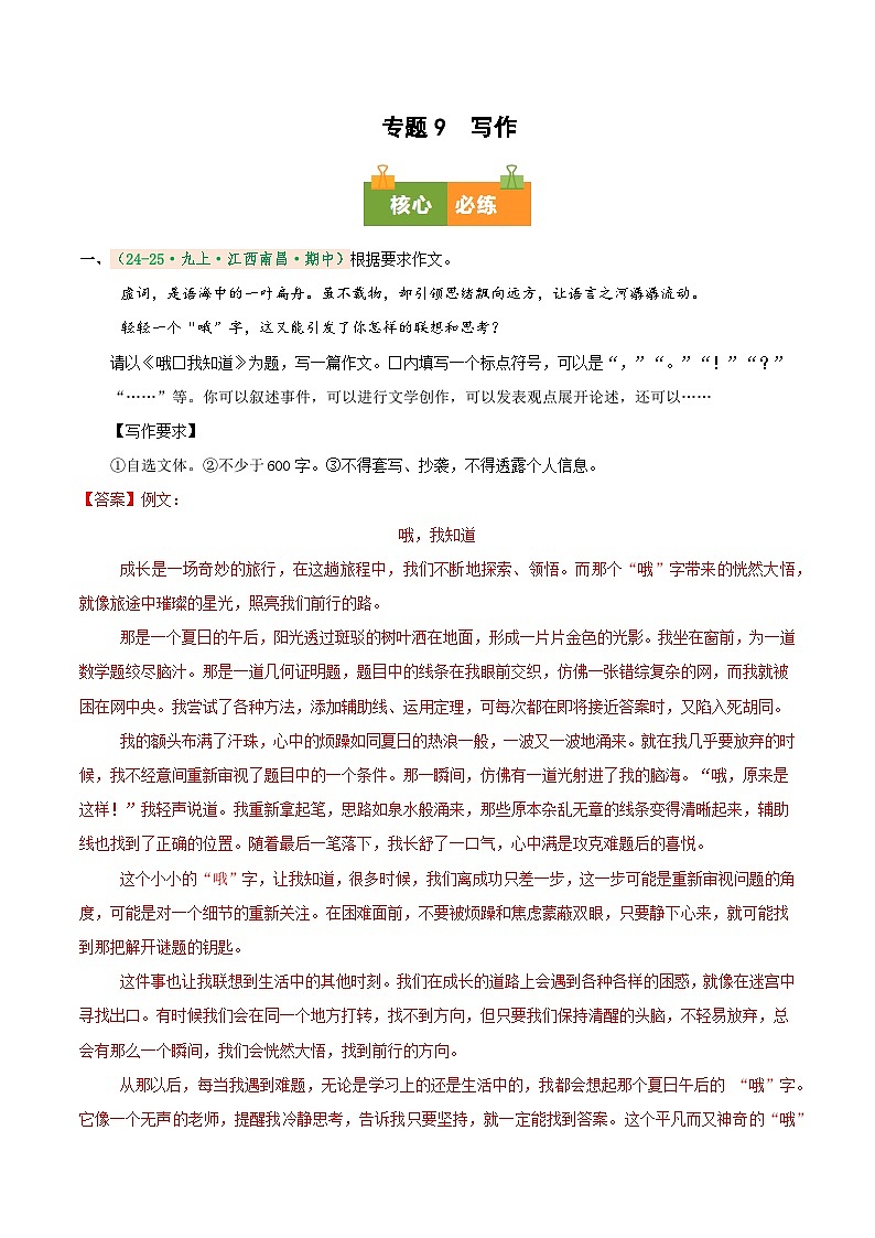 专题9  写作（期中真题汇编）（江西专用）（解析版）第1页