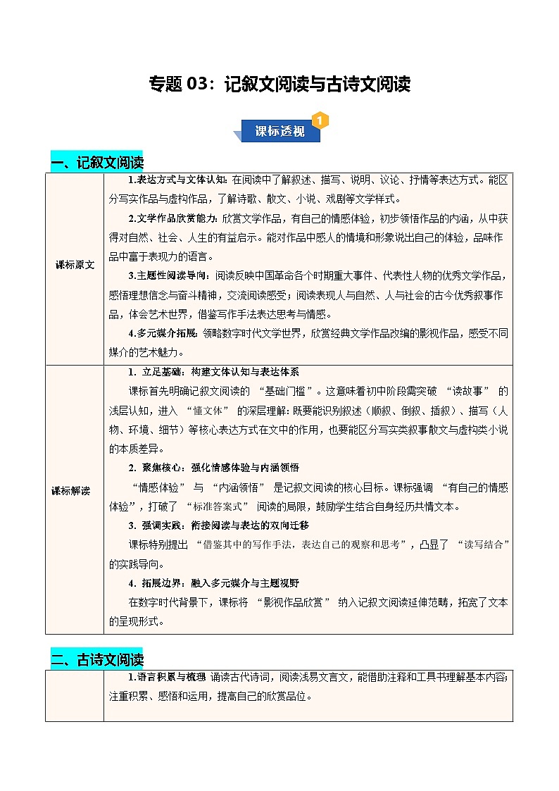专题03 记叙文阅读与古诗文阅读（期中知识清单）七年级语文上学期新教材统编版 习题含答案第1页