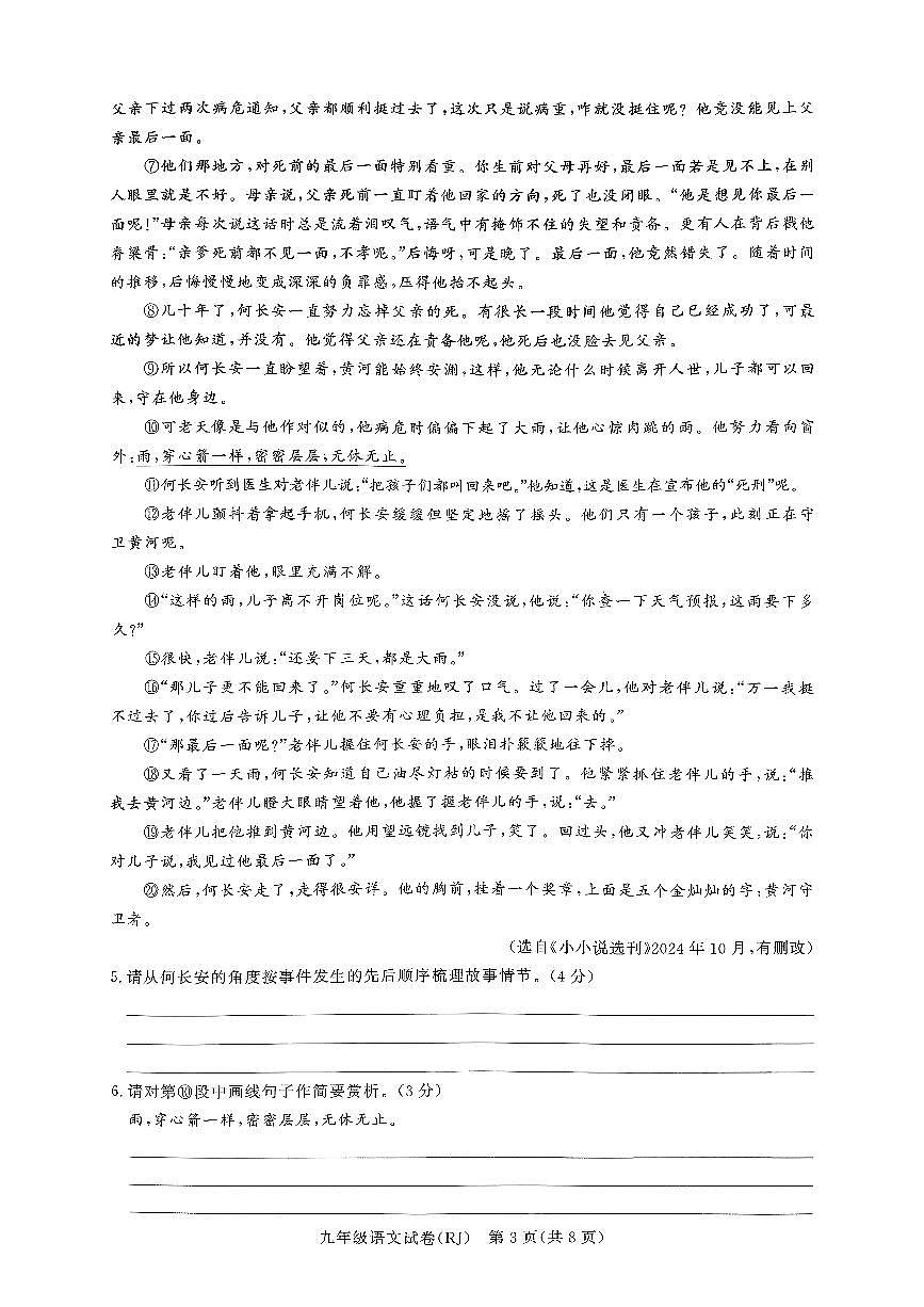驻马店市汝南县清华园学校、双语学校联考2025-2026学年九年级上学期11月期中考试语文试卷及答案第3页