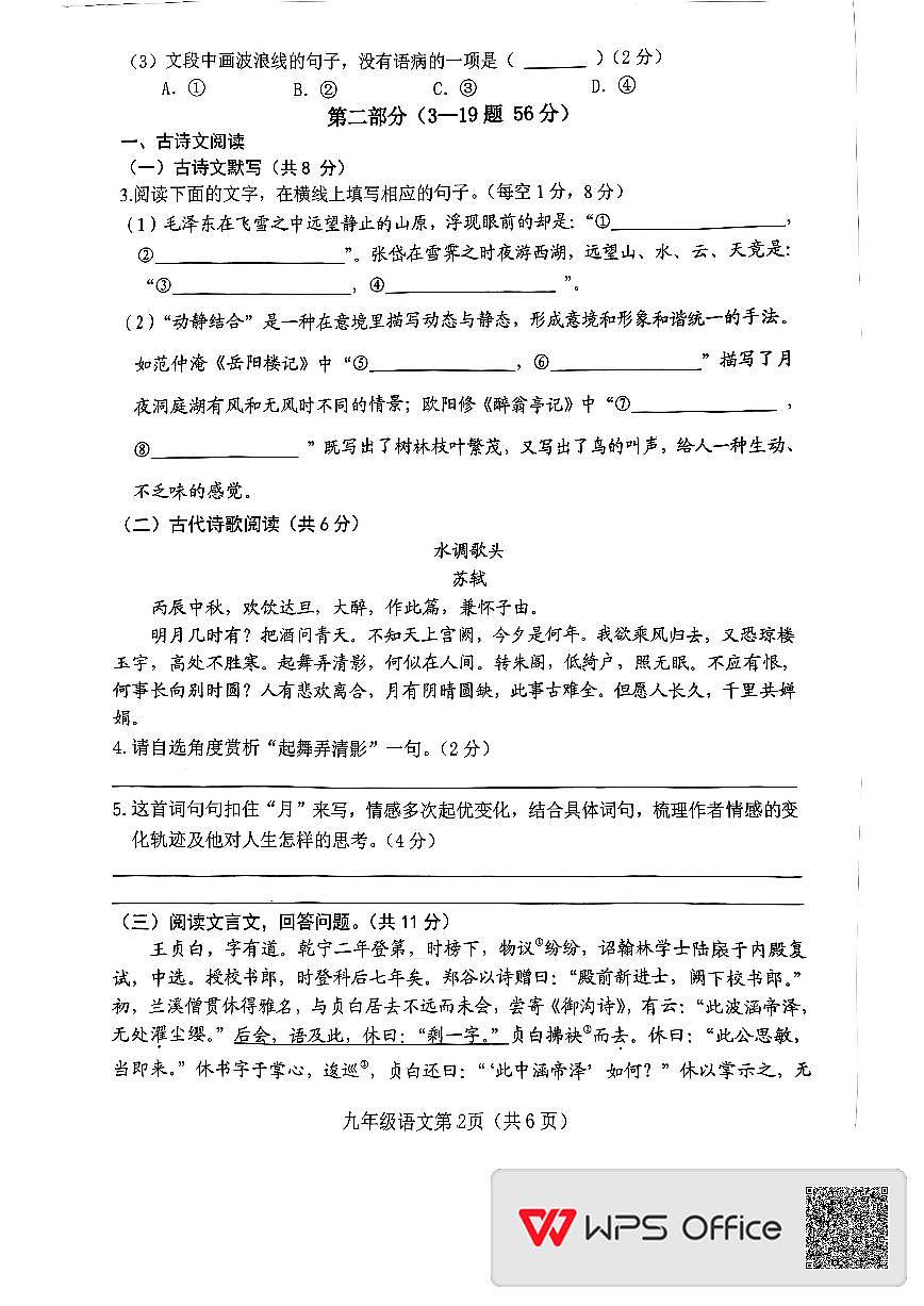 河北省邯郸市大名县2025-2026学年九年级上学期期中考试语文试题第2页