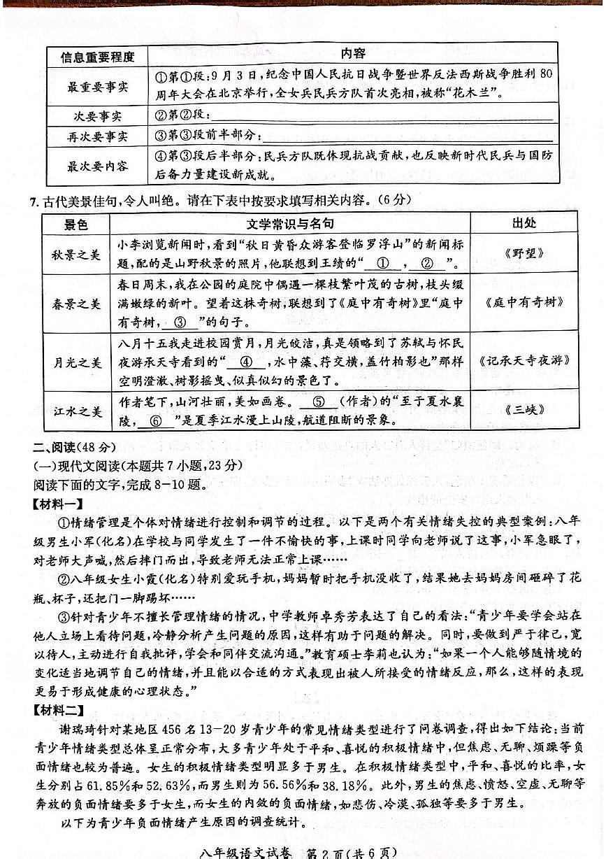 广西玉林市玉州区2025-2026学年八年级上学期期中检测语文试题第2页