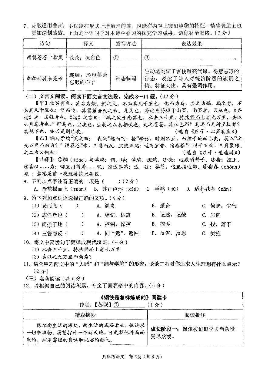 江南省海口市2023—2024学年八年级下学期期末考试语文试题第3页