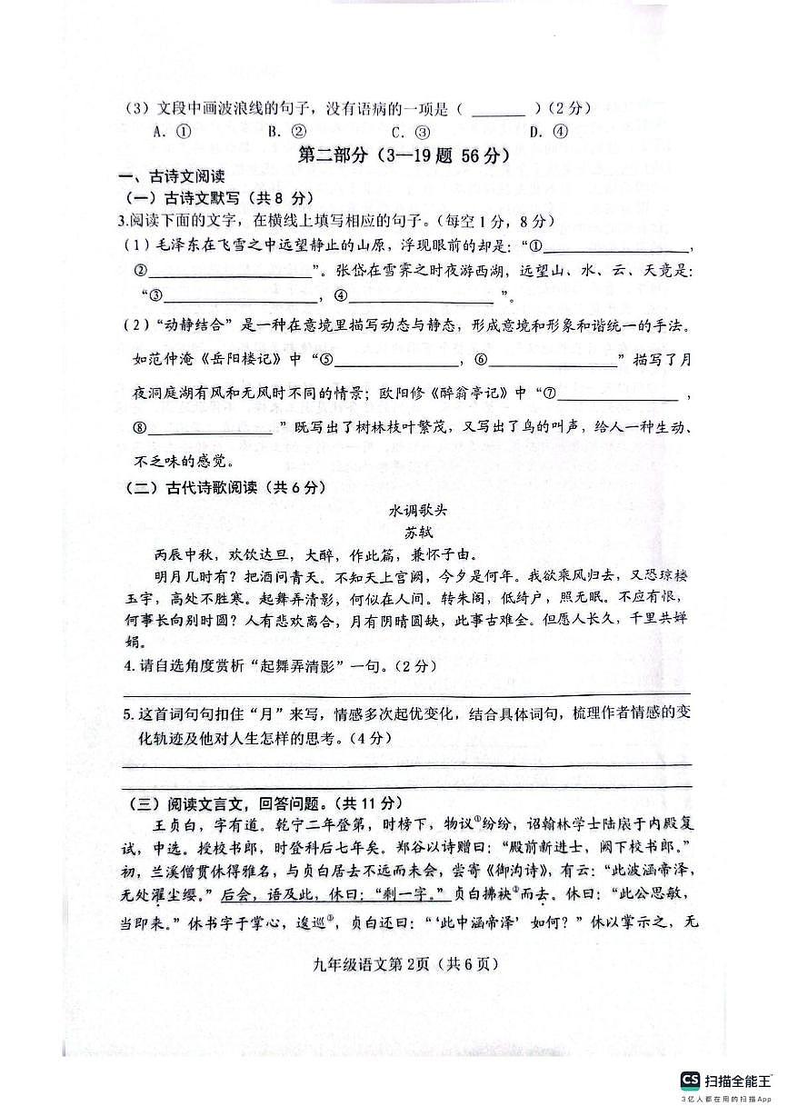 河北省邯郸市大名县2025-2026学年九年级上学期期中考试语文试题第2页