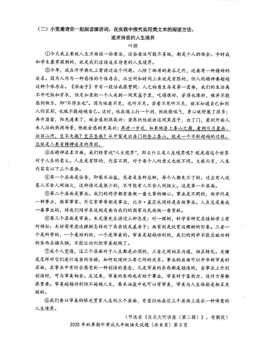 湖北省黄石市阳新县2025-2026学年九年级上学期11月期中考试语文试题第3页