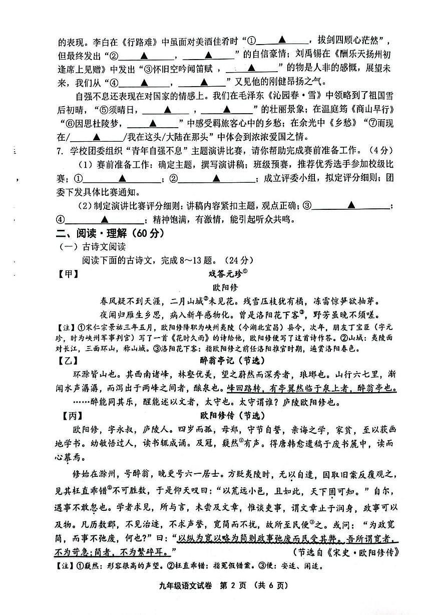 江苏省连云港市灌南县2025-2026学年九年级上学期11月期中语文试题第2页
