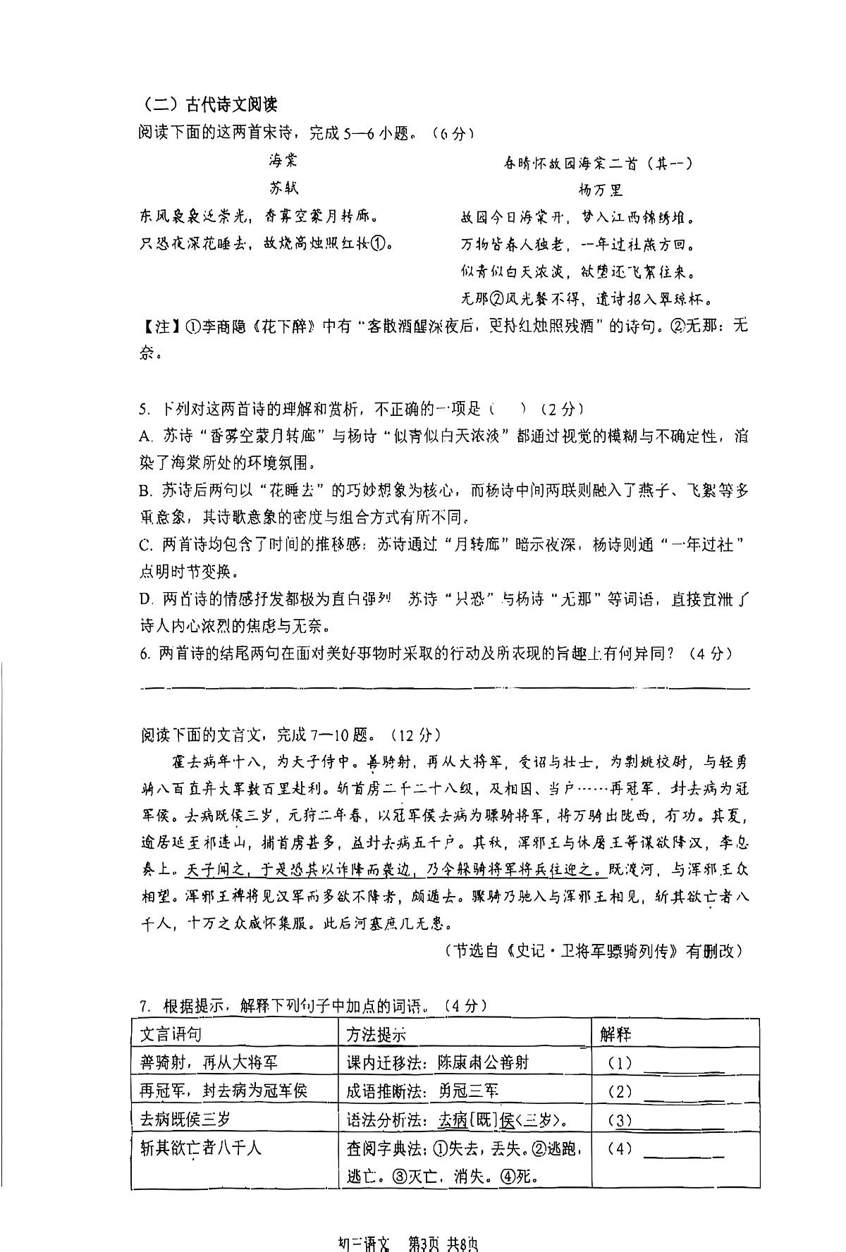 江苏省苏州市立达中学校2025-2026学年九年级上学期11月期中语文试题第3页