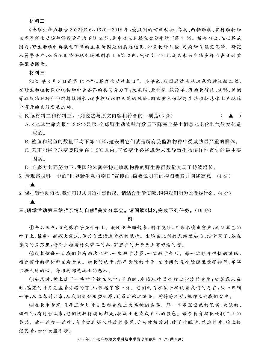 七语文期中学能诊断卷第3页