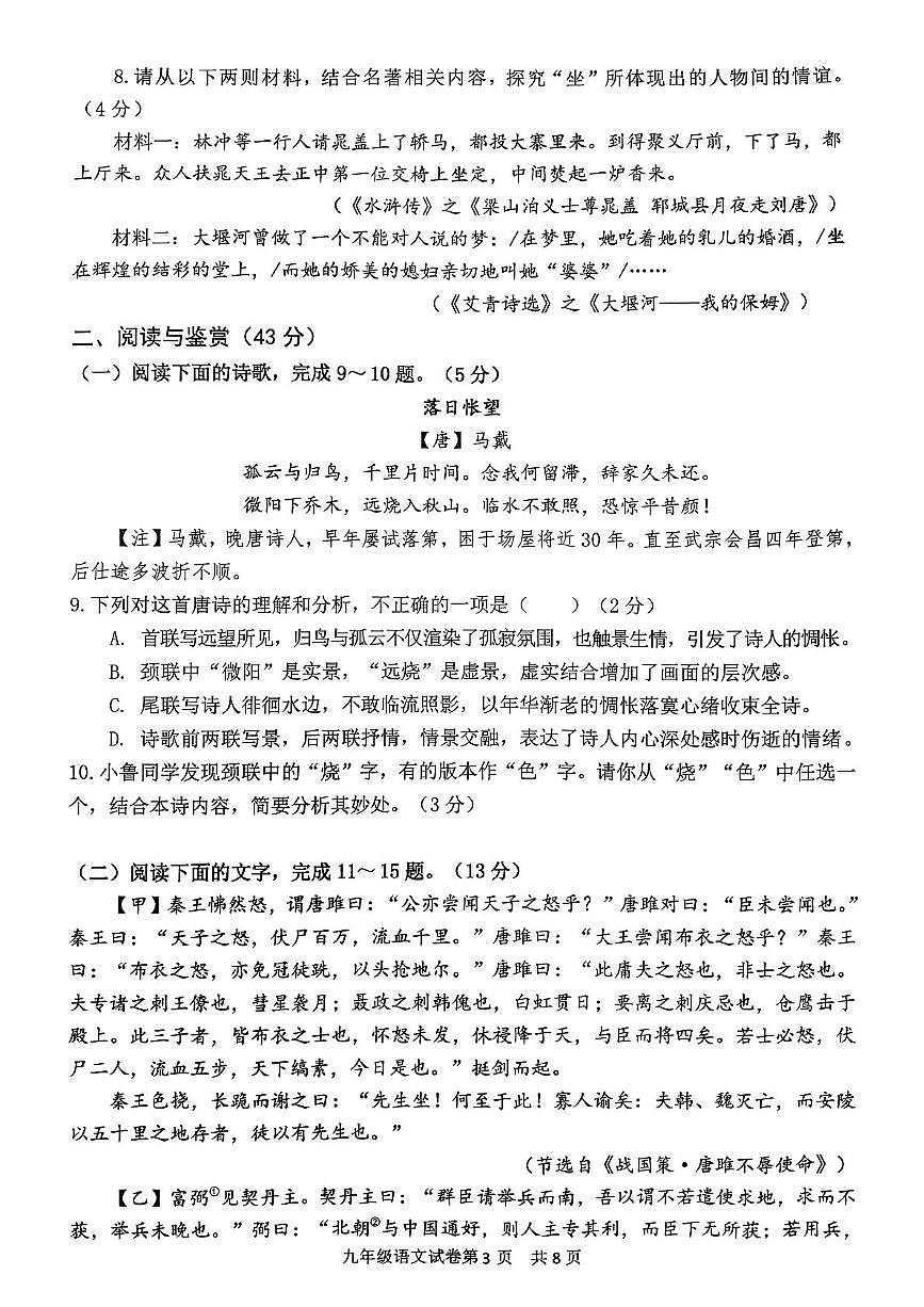 山东省临沂市罗庄区2025-2026学年九年级上学期11月期中考试语文试题第3页