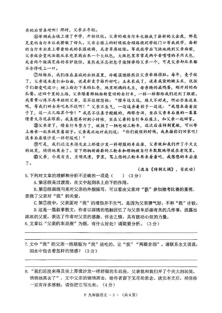 河南省驻马店市汝南县2025-2026学年九年级上学期11月期中语文试题第3页