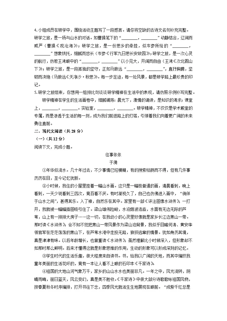 河南省平顶山地区2024-2025学年七年级上学期期中语文语文试卷（学生版）第2页