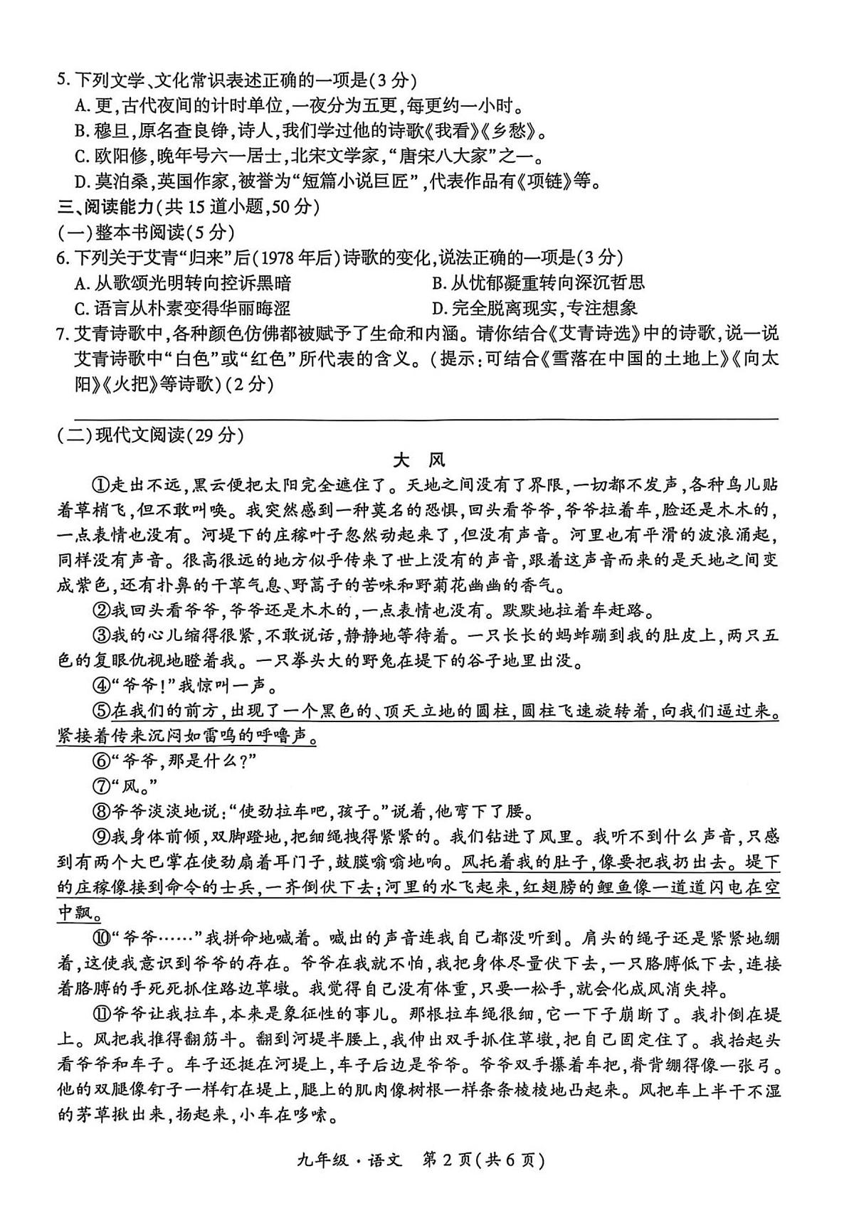 贵州省安顺市关岭布依族苗族自治县2025-2026学年九年级上学期11月期中语文试题第2页
