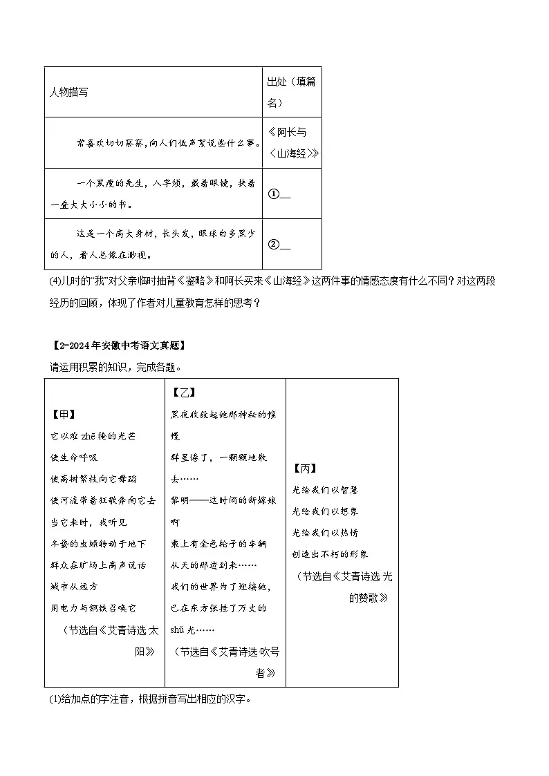 专题02 基础知识考查、名著阅读（安徽专用）（原卷版）第2页