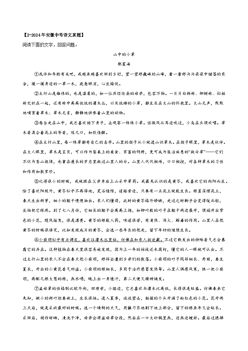 专题04   文学类文本阅读（安徽专用）（原卷版）第3页