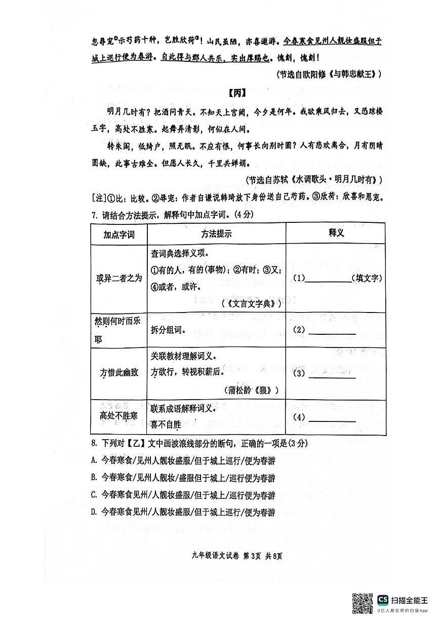 广东省江门市恩平市2025-2026学年九年级上学期11月期中语文试题第3页