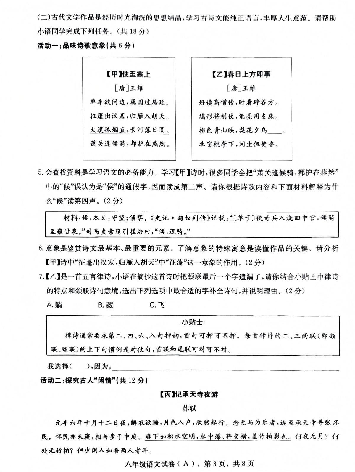 河北省石家庄市赵县2025-2026学年八年级上学期11月期中语文试题第3页