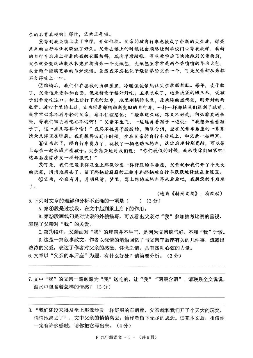 河南省驻马店市汝南县2025-2026学年九年级上学期11月期中语文试题 第3页