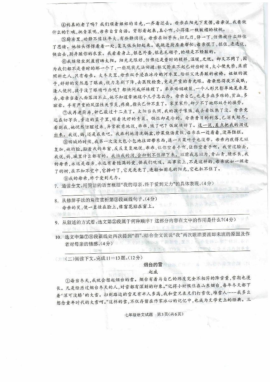 河南省驻马店市平舆县2025-2026学年度上学期期中学情测评七年级语文试卷第3页