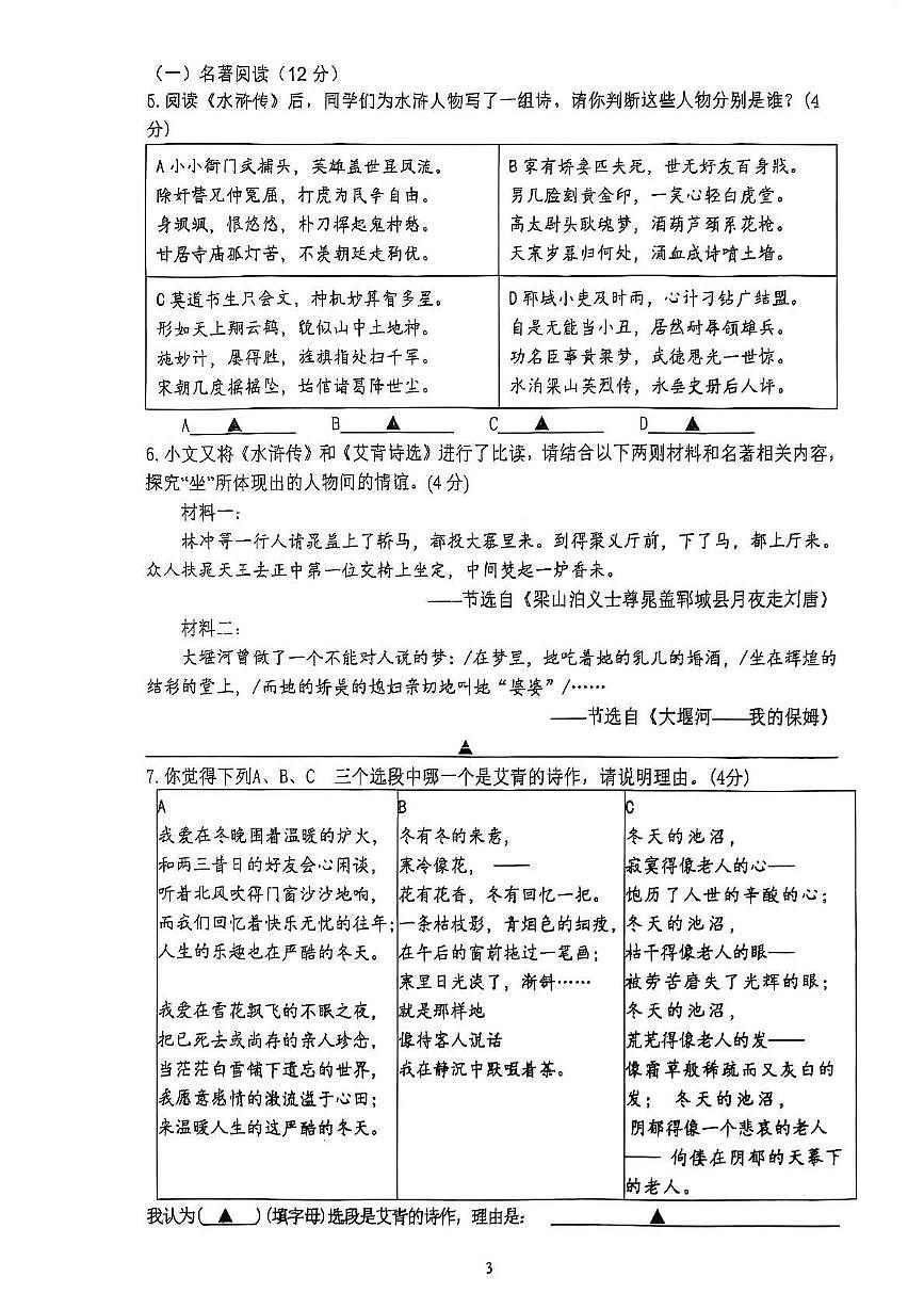 江苏省扬州市邗江区2025-2026学年九年级上学期11月期中语文试题第3页