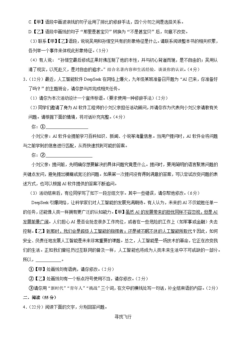 2025年安徽省六安市金安区菁英学校中考一模语文试卷-A4第2页