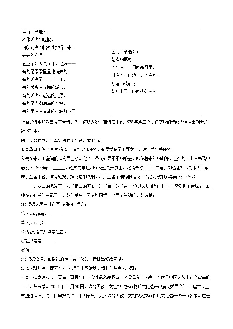 2025-2026学年河北省石家庄四十一中九年级（上）期中语文试卷-自定义类型第2页