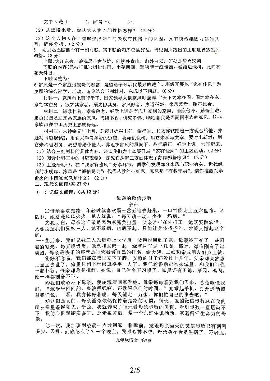湖南省衡阳市耒阳市童星实验学校2025-2026学年九年级上学期11月期中语文试题第2页