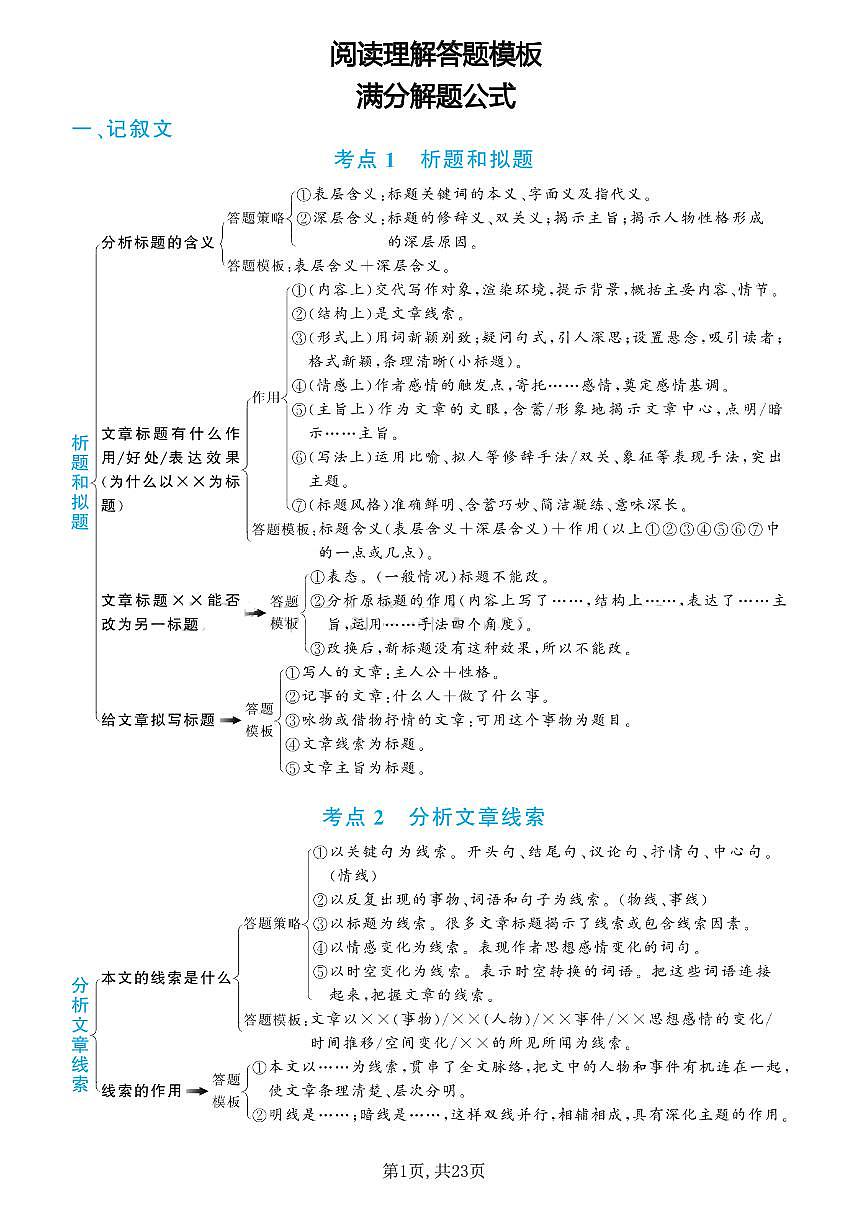 2024-2025期末复习七年级上册语文阅读理解万能解题公式学案第2页
