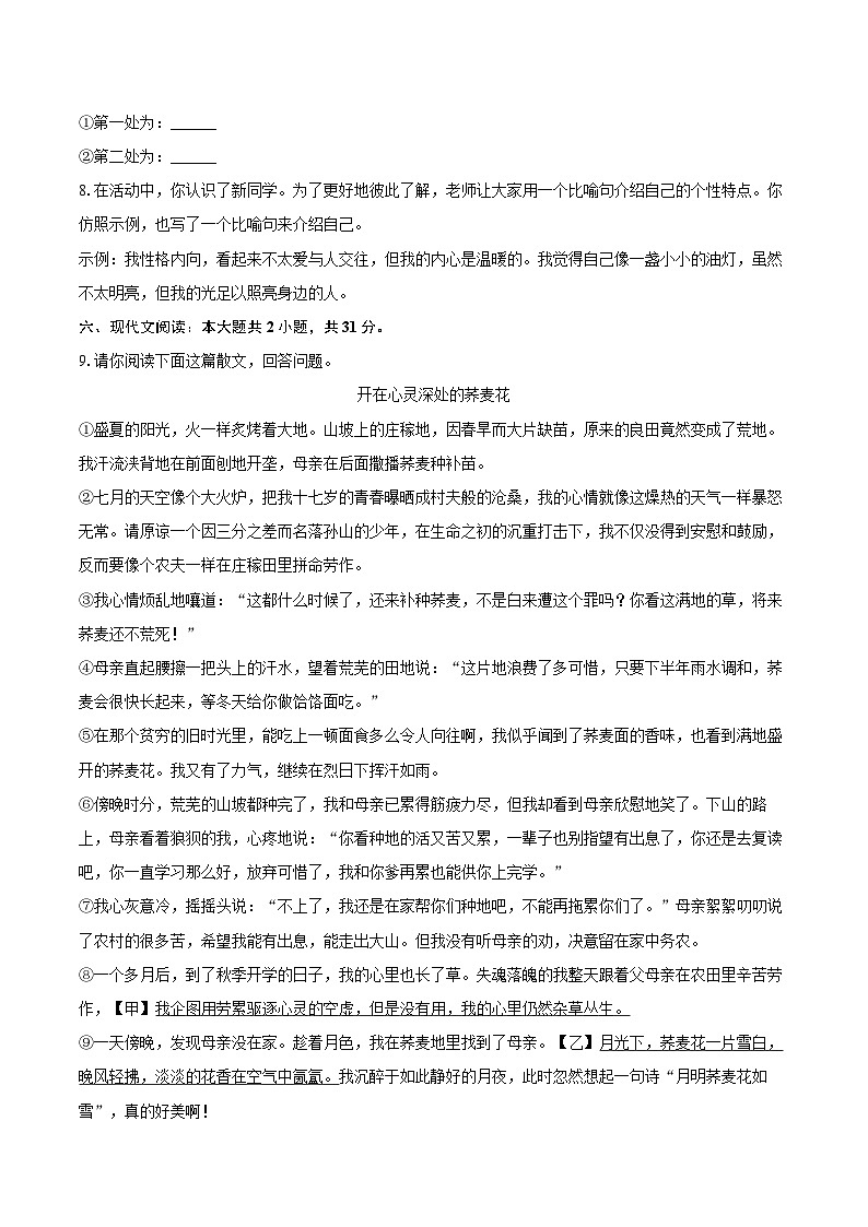 2025-2026学年河南省洛阳市七年级（上）期中语文试卷-自定义类型第3页