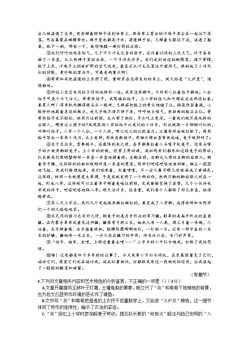 安徽省界首市2025-2026学年第一学期八年级语文期中试卷（文字版，含答案）第3页