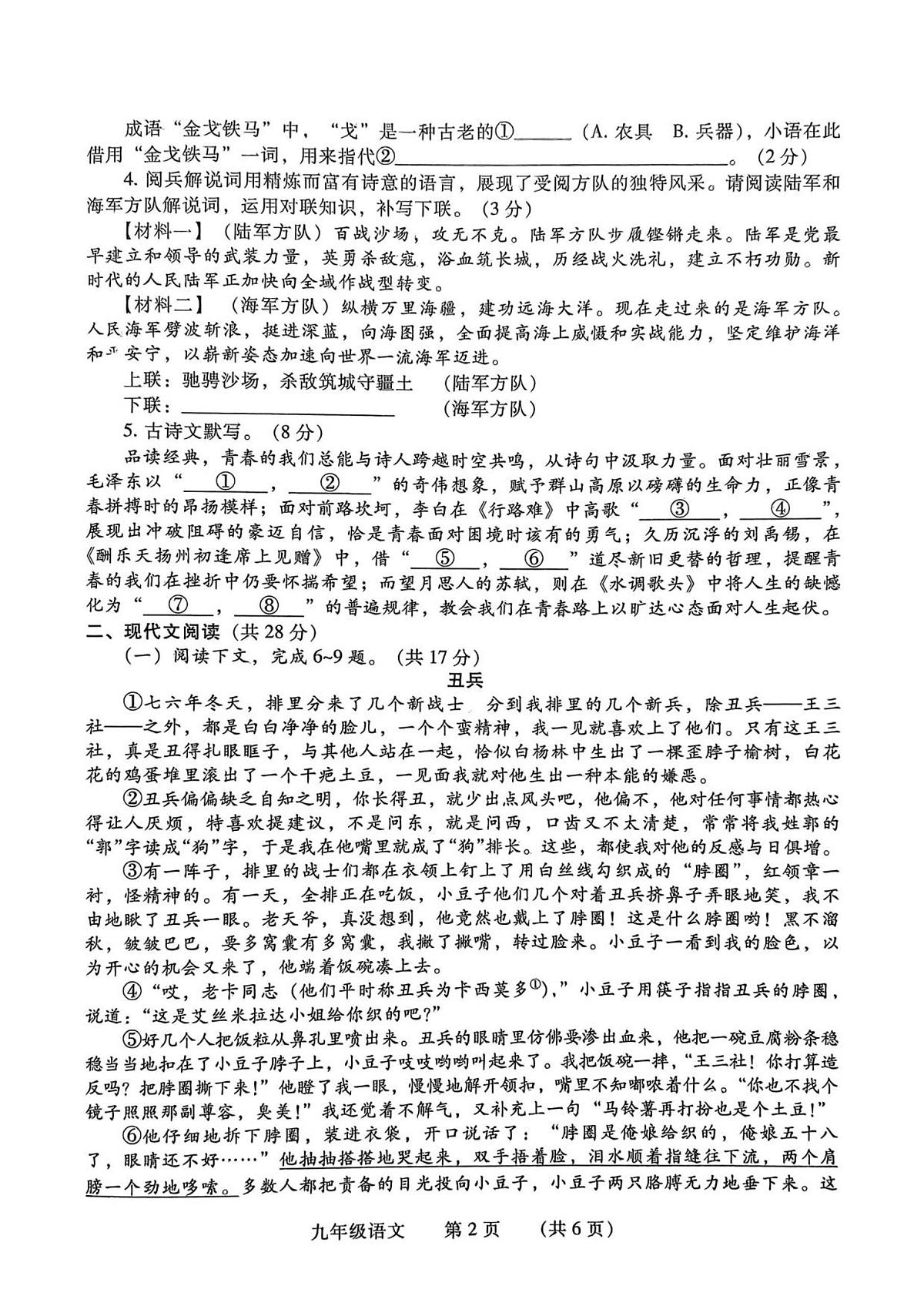 河南省濮阳市2025-2026学年九年级上学期期中 语文试题第2页